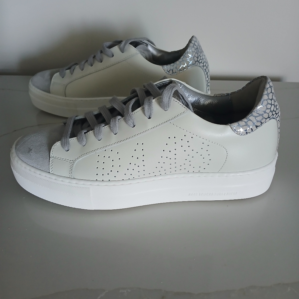 New-White W/ Grey & Silver Platform Leather Sneakers